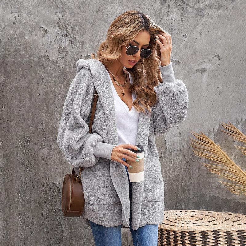 Women's Winter New Solid Color Cardigan Plush Jacket - Trendha