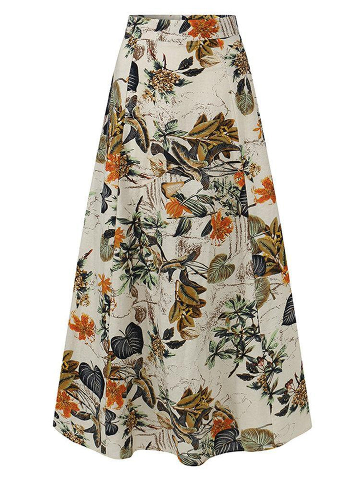Women 100% Cotton Plant Floral Print High Waist Bohemia Maxi Skirts - Trendha