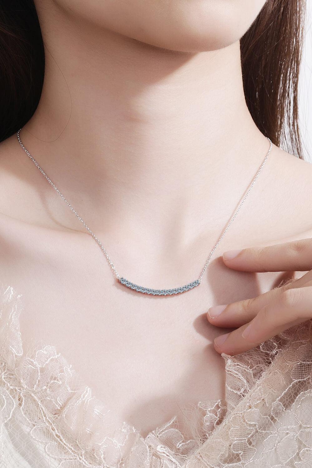 Sterling Silver Curved Bar Necklace - Trendha