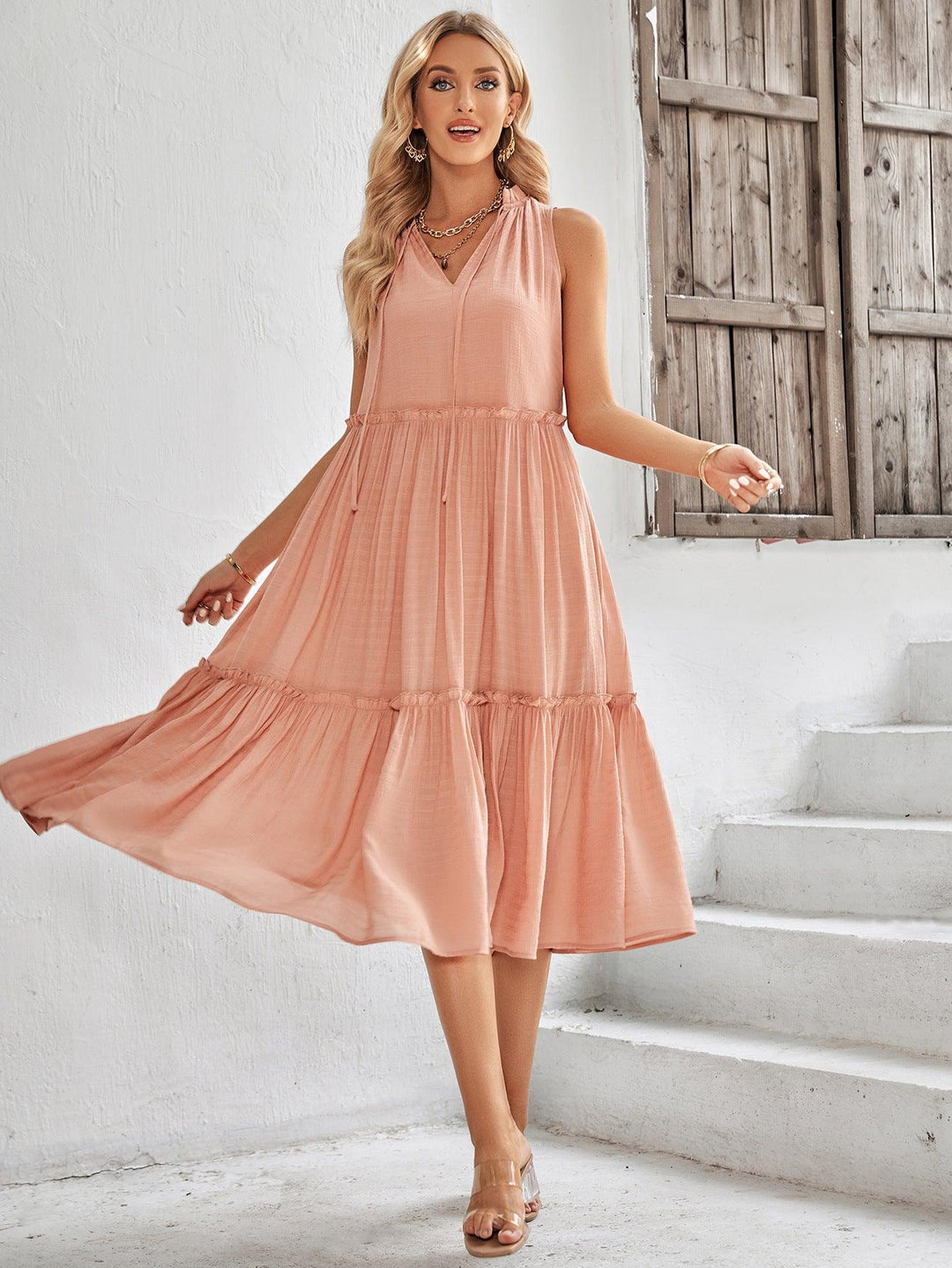 Casual V-neck Sleeveless Fresh Summer Loose Dress For Women - Trendha