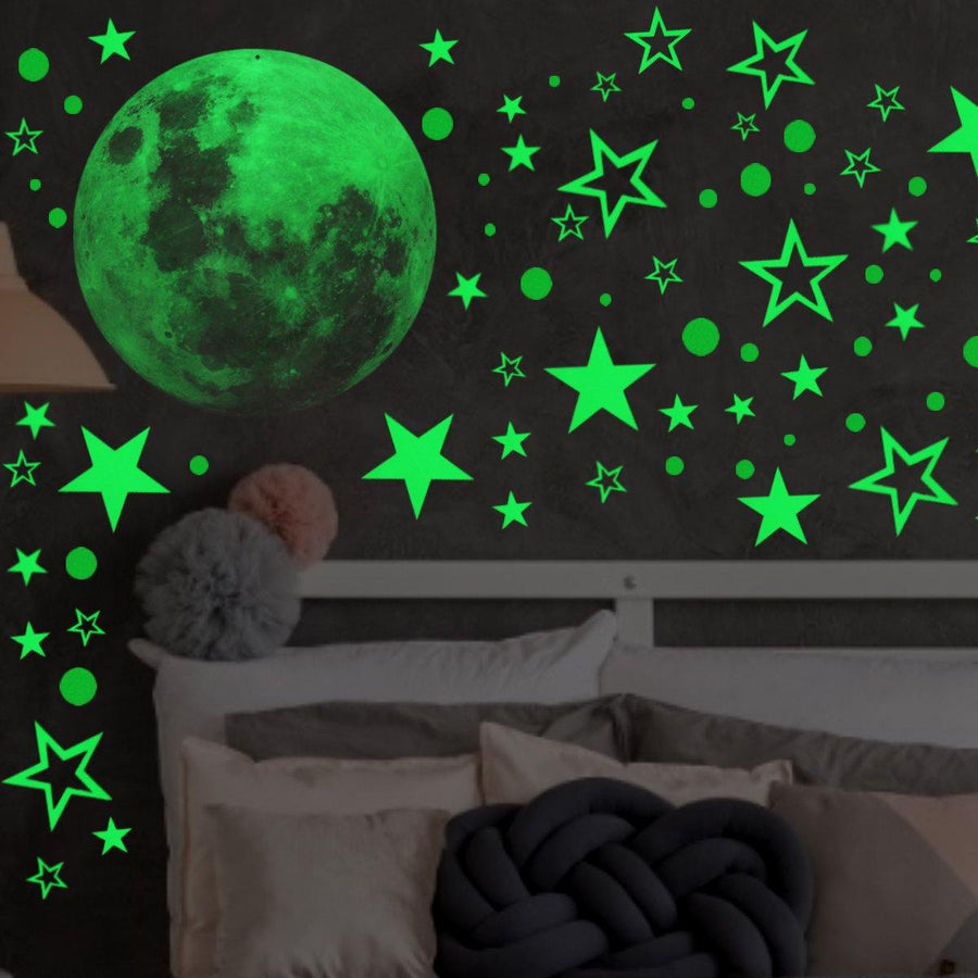 3D Luminous Stars Moon Stickers DIY Childrens Bedroom Dormitory Wall Decorations Night Glow Starry Sky Wall Decor - Trendha