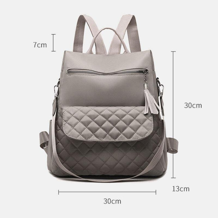 Women Multi-carry Oxford Diamond Pattern Anti-theft Waterproof Tassel Casual Backpack - Trendha