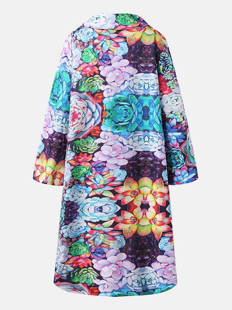 Women Allover Floral Printed Long Sleeve Casual Lapel Coat - Trendha