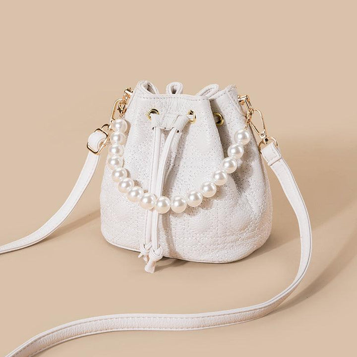 Cowhide Bucket Cloud Pearl Handbag - Trendha