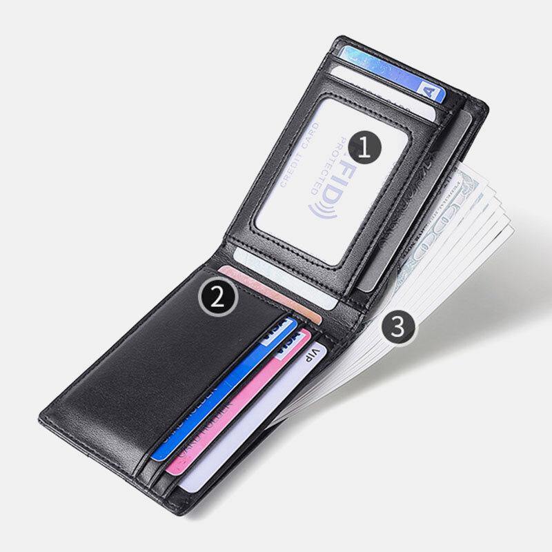 Men Genuine Leather RFID Anti-theft Push Card Slot Multi-Slot License Case Card Holder Wallet - Trendha