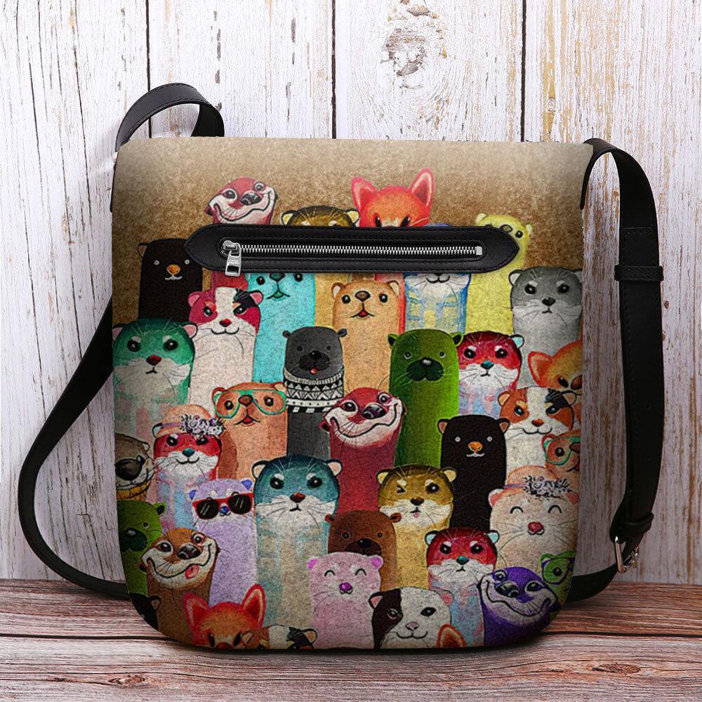 Women Felt Cute Cartoon Colorful Moles Pattern Multi-carry Crossbody Bag Shoulder Bag - Trendha