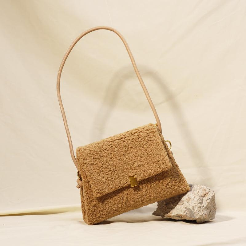 New Faux Lamb Wool Double Crossbody Shoulder Armpit Bag Winter - Trendha