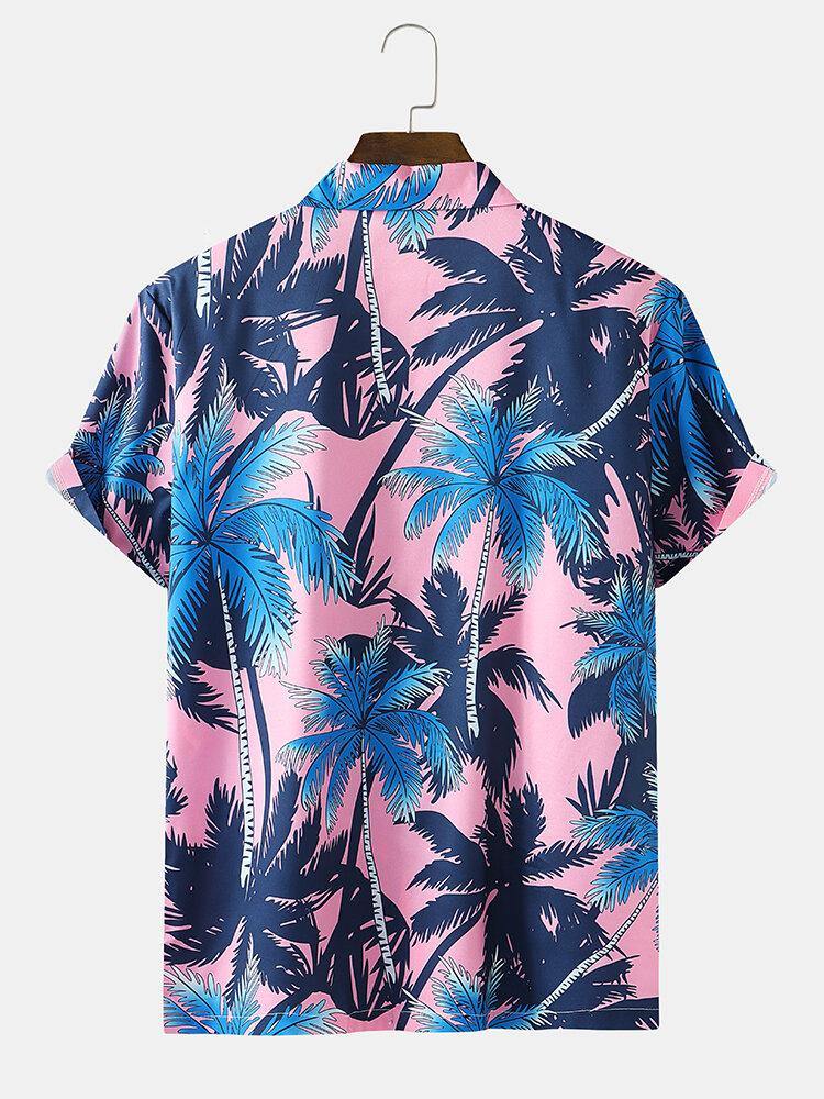 Mens Holiday Coconut Tree Print Hawaii Shirts - Trendha