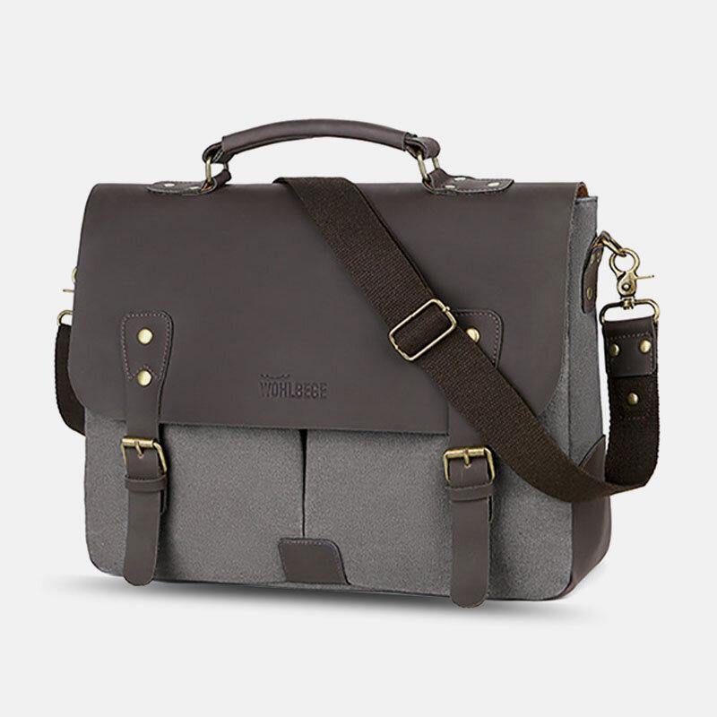 Men Canvas Large Capacity Cover Zipper Vintage Business Messenger Bag Laptop Bag Crossbody Bag Handbag - Trendha