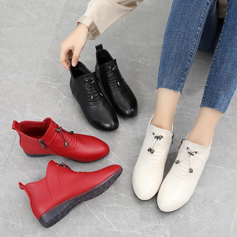 Women's High Top Leather Soft-soled Cotton Flat Boots - Trendha