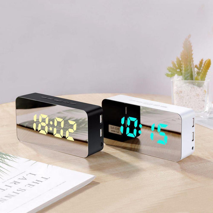 Mirror Alarm Clock USB Charging Snooze Voice Control Makeup Mirror LED Color Clock - Trendha