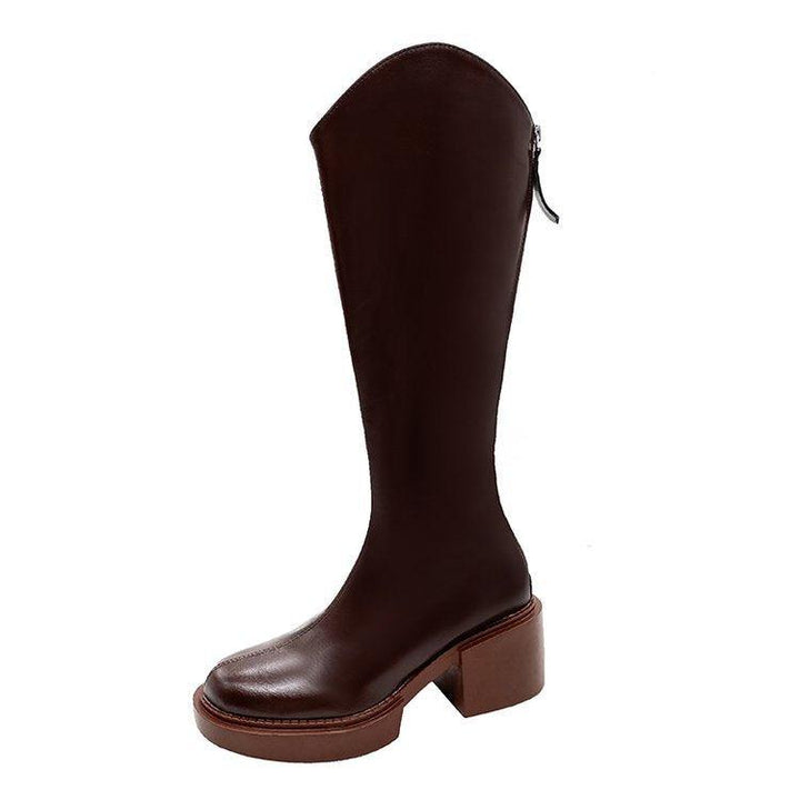 British Style Thick-soled Rear Zipper Chimney Spring And Autumn Boots - Trendha
