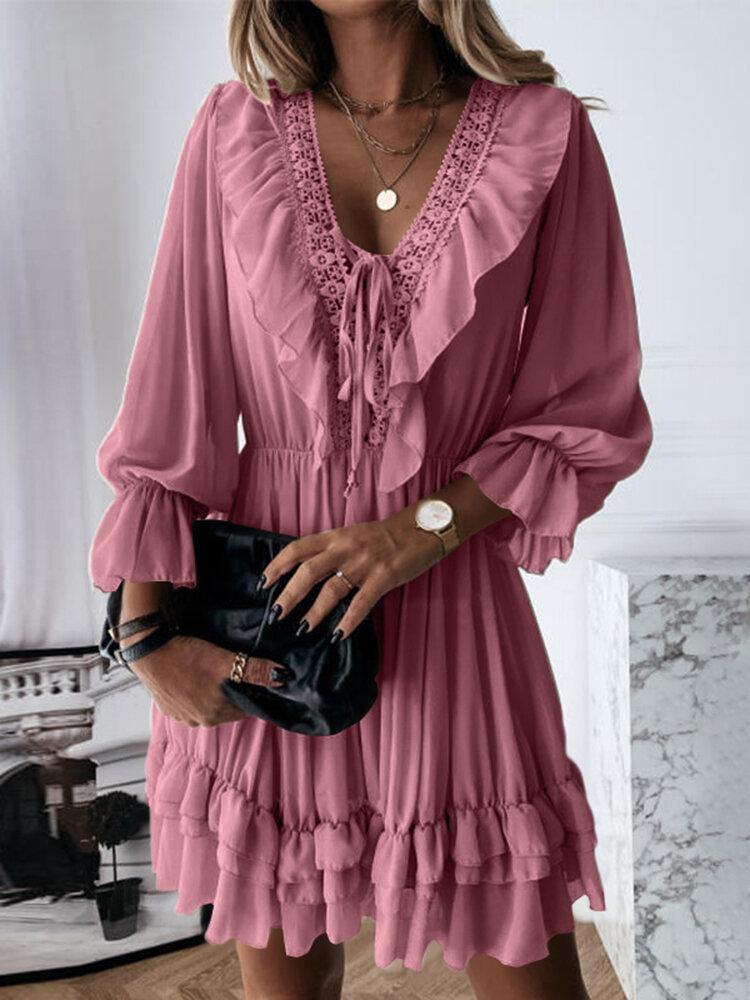 Solid Pleating Leisure Long Sleeve Casual Dress For Women - Trendha