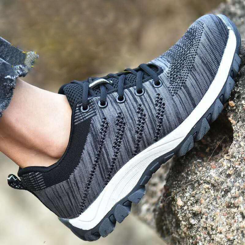 Men's Hiking Steel Toe Work Safety Shoes Mesh Lace Up Anti-slip Anti-Collision Safe Shoes - Trendha
