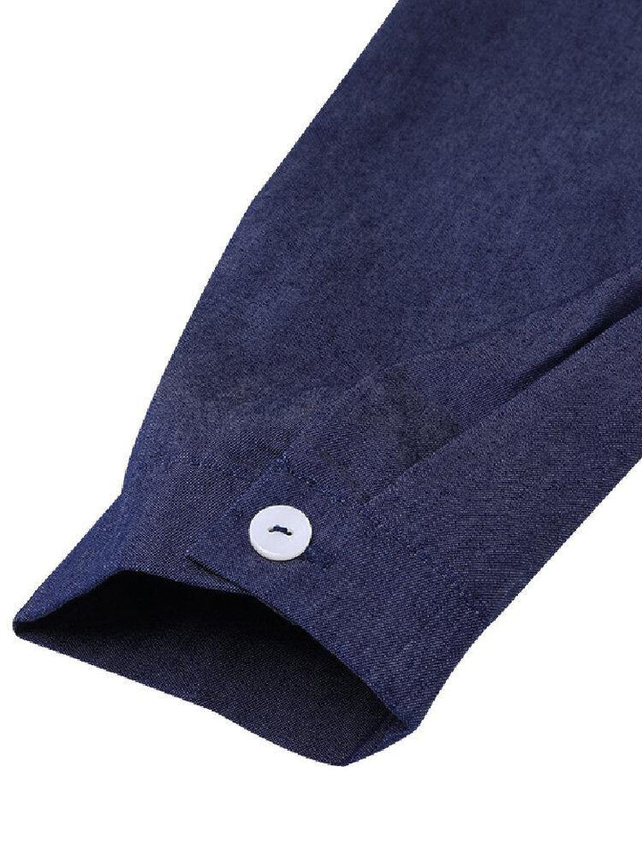 Casual Loose Button Front Irregular Split Hem Denim Maxi Shirt Dress with Front Pockets - Trendha