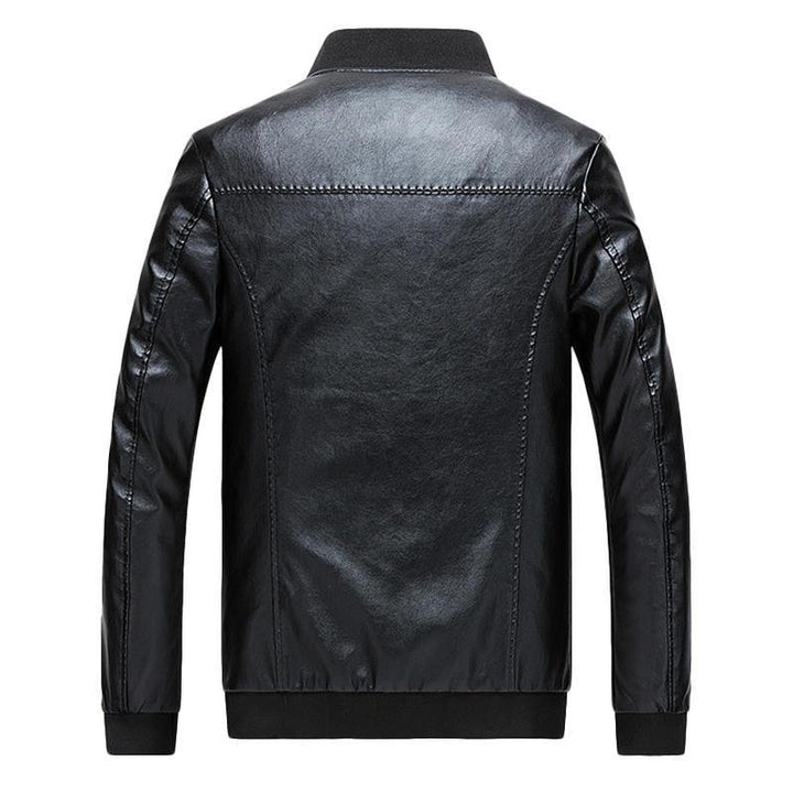Mens Slim Baseball Collar Solid Color Faux Leather Jacket - Trendha