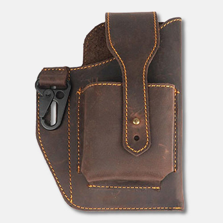 Ekphero Men Genuine Leather Vintage 6.3 Inch Phone Bag Multifunction Keychain Cowhide Waist Bag - Trendha