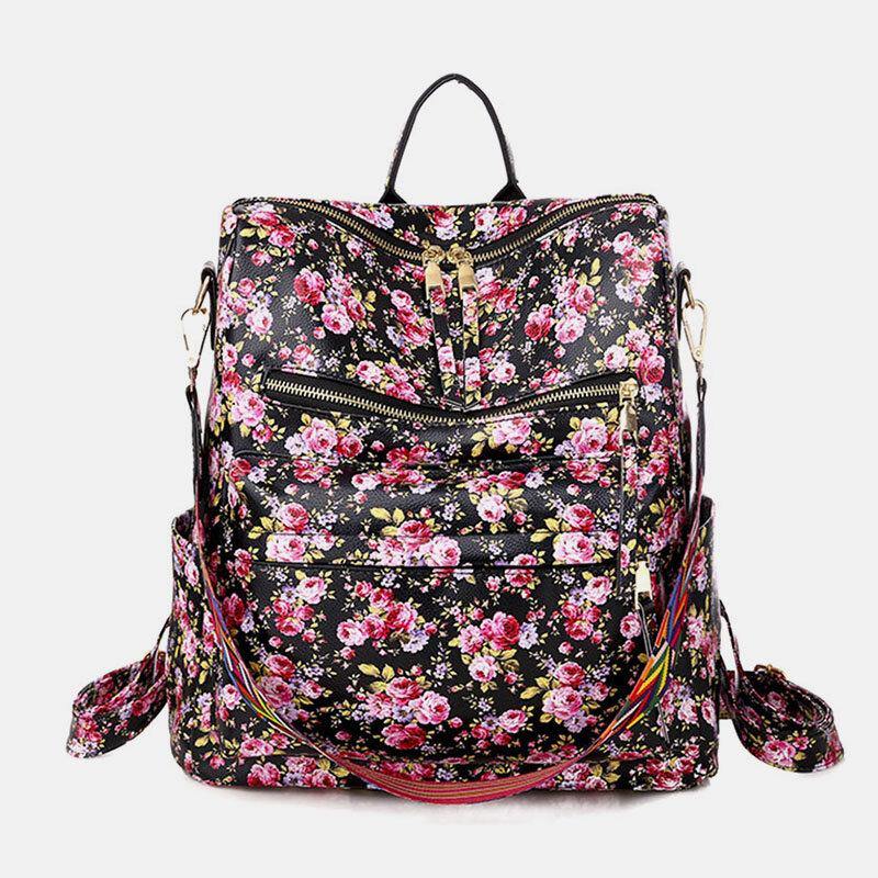 Women Faux Leather Leopard And Flowers Pattern Fashion Casual Backpack - Trendha