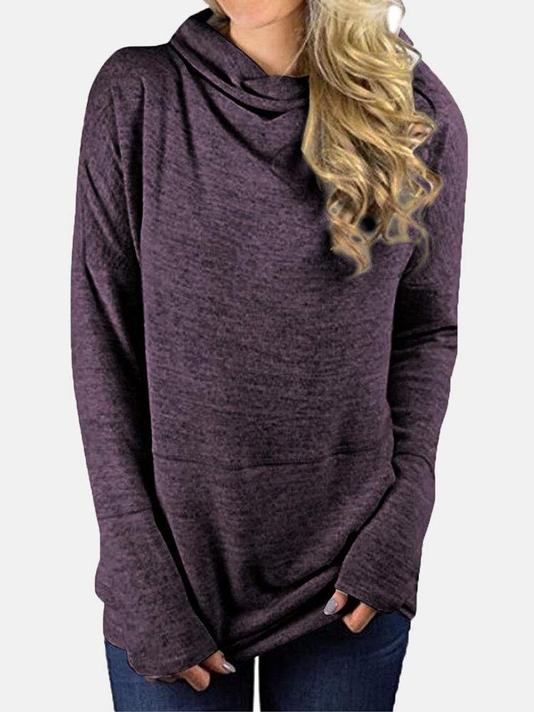 Women Knit High Neck Long Sleeve Casual Pullover Sweaters With Pocket - Trendha