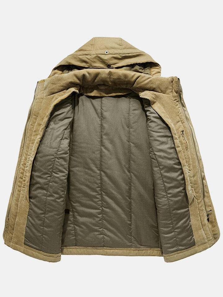 Mens Warm Fleece Lined Drawstring Waist Two-Piece Outdoor Casual Hooded Parkas - Trendha