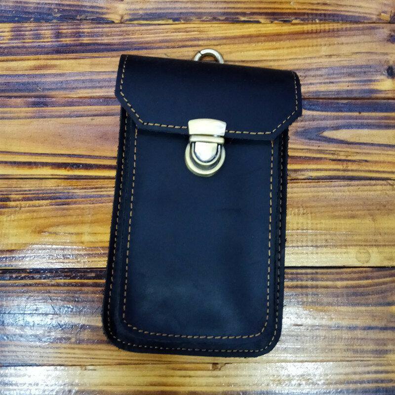 Men Genuine Leather 5.5 6.5 Inch Phone Bag Leather Hanging Waist Bag - Trendha