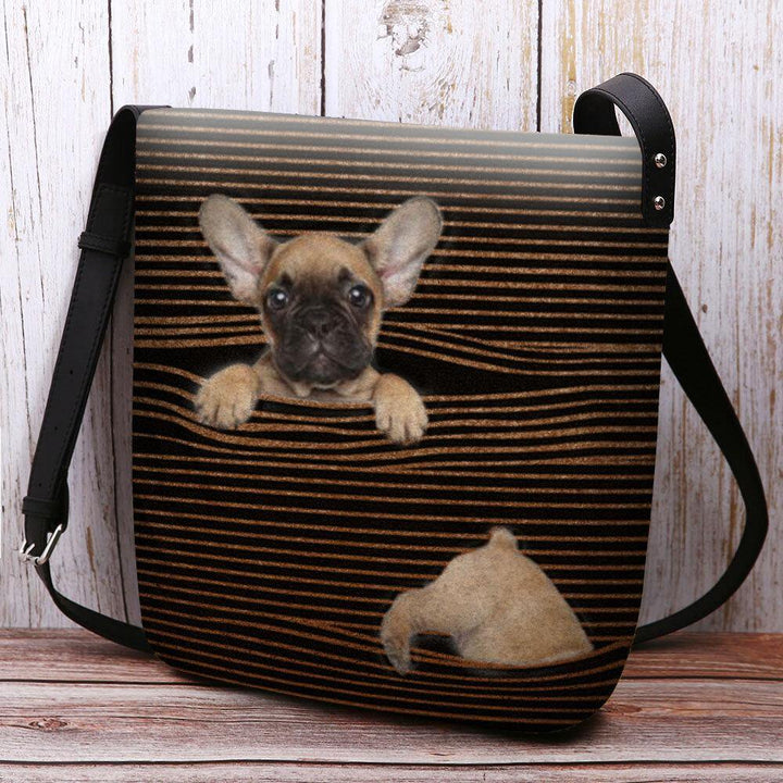 Women Felt Casual Stripe Cute 3D Dog Printing Pattern Crossbody Bag Shoulder Bag - Trendha