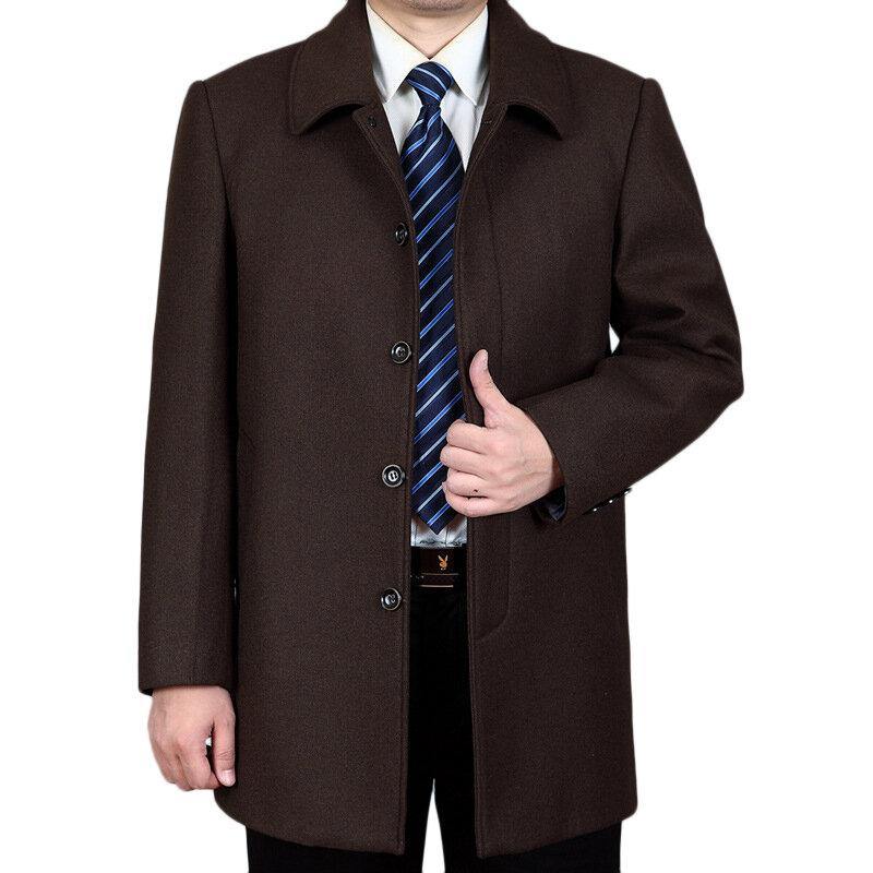 Mens Mid-long Business Trench Coat Solid Color Casual Woolen Coat - Trendha