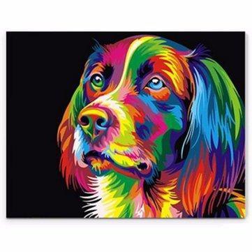 50x40CM ColorFul Puppy Dog Little Animal Pet DIY Self Handicraft Paint Kit Home Decor Wood Framed - Trendha