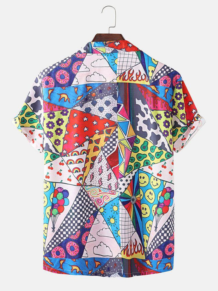 Mens Fashion All Over Mix Printed Revere Collar Street Shirts - Trendha
