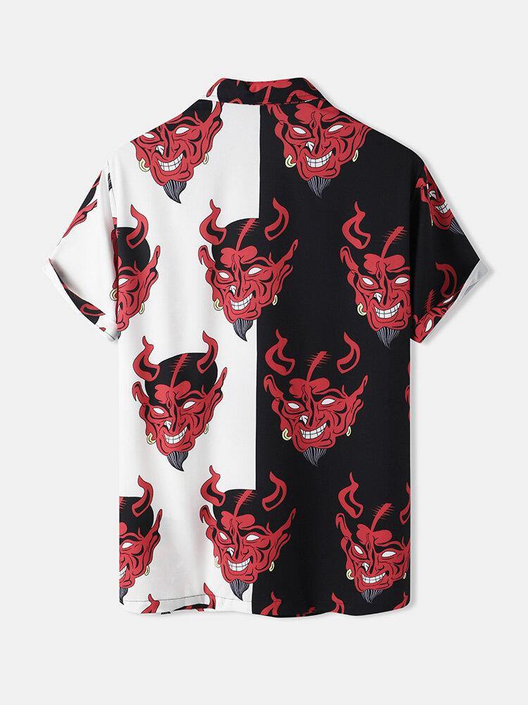 Mens Evil Pattern Casual Shirts Shorts Two Pieces Outfits - Trendha