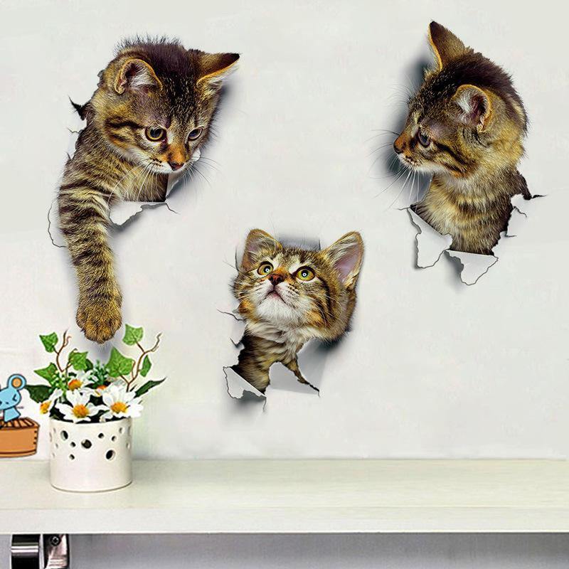 3D Cute Cat Wall Stickers Toliet Stickers Decorations Creative Animal Wall Stickers Decorate Your Home Like A Makeup Artist - Trendha