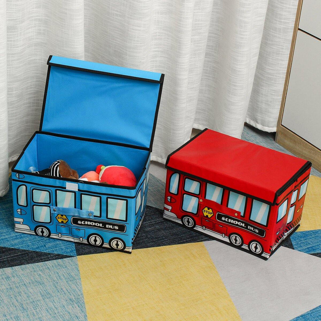 1.8L Waterproof Bus Shape Children Kids Toys Storage Box Foldable Non-woven Cartoon Car Pattern Toys Basket - Trendha