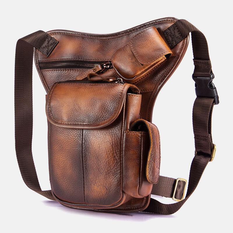 Men Genuine Leather Multi-Carry Retro 7 Inch Phone Camera Outdoor Waist Bag Crossbody Bag - Trendha