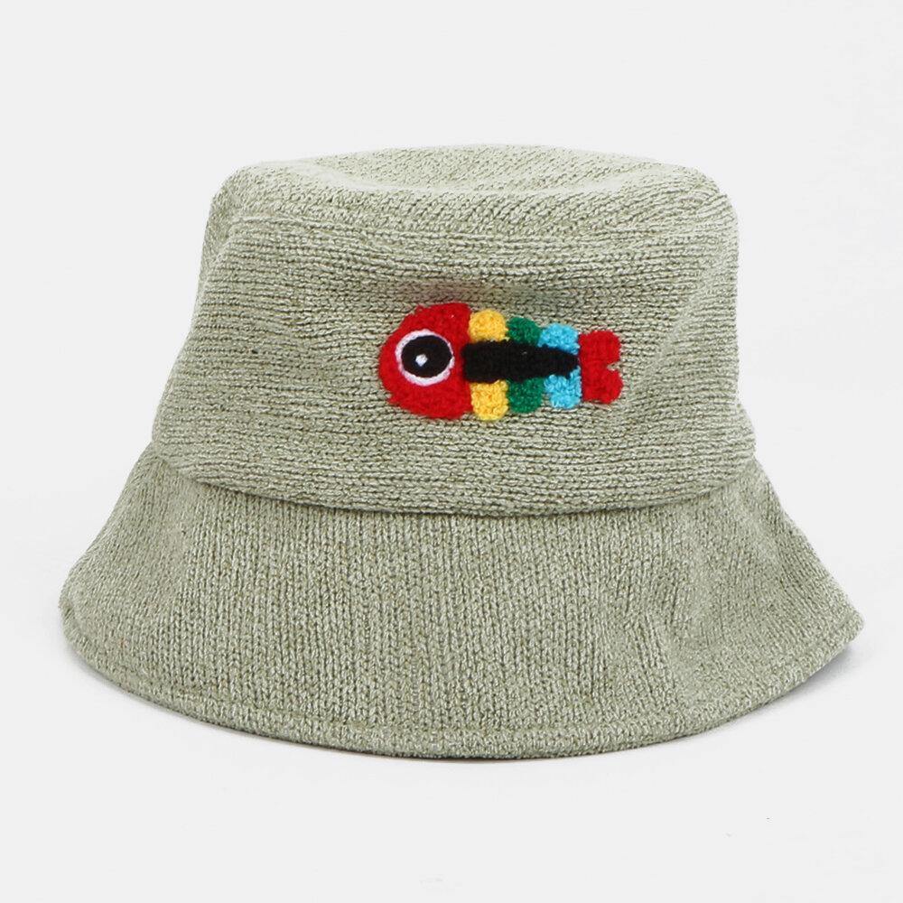 Unisex Woolen Embroidery Fish Bone Cute Casual Couple Hat Bucket Hat - Trendha