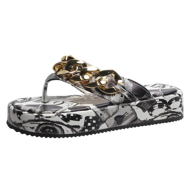 Women's Sandals And Slippers With Graffiti Platform - Trendha