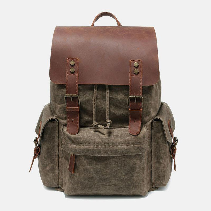 Men Canvas Genuine Leather Cowhide Retro Large Capacity 14 Inch Laptop Bag Waterproof Backpack - Trendha