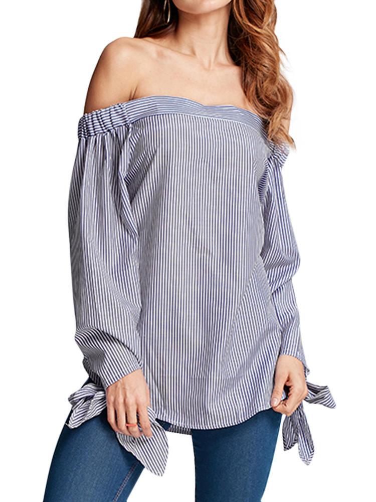 Off Shoulder Long Sleeve Casual Summer Blouse For Women - Trendha