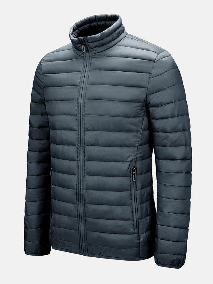 Mens Zip Front Quilted Solid Basic Padded Coats With Pocket - Trendha