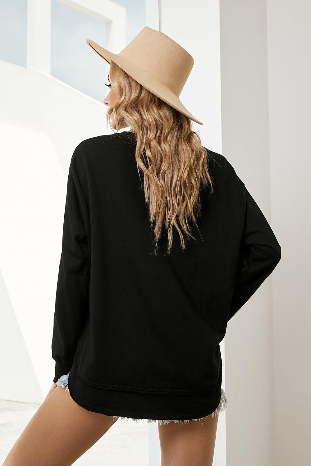 Side Slit Drop Shoulder Sweatshirt - Trendha