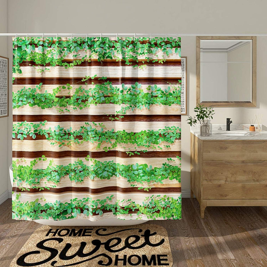 DESIHOM Green Plant Shower Curtain Rustic Wooden Shower Curtain Striped Botanical Leaf Shower Curtain Farmhouse Primitive Country Shower Curtain Summer Polyester Waterproof Shower Curtain 72x72 Inch - Trendha