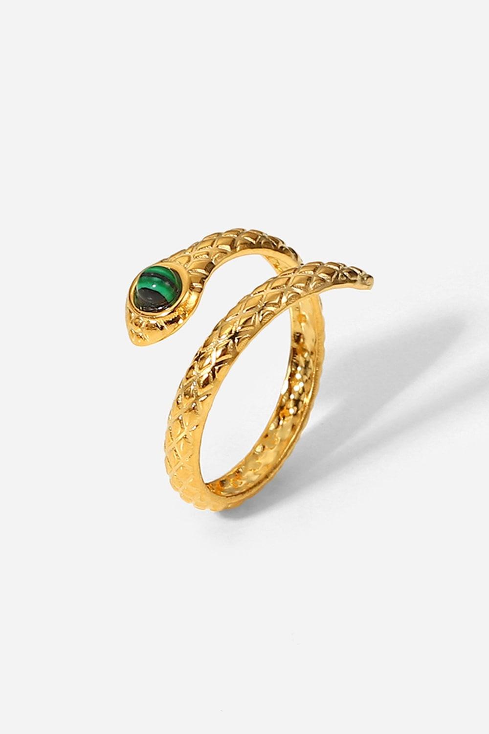 Snake Charmer Malachite Snake-Shaped Bypass Ring - Trendha
