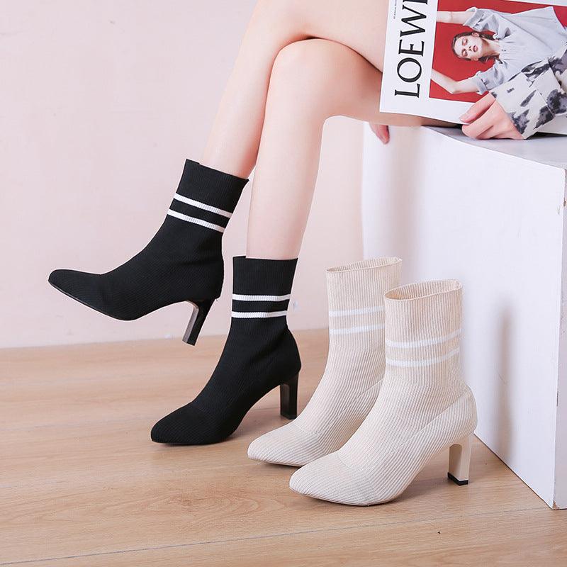Sexy Pointed-toe Stiletto Mid-tube Skinny Fashion Boots
