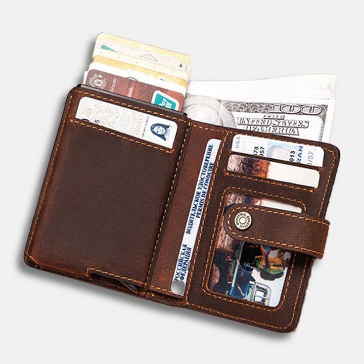 Men Genuine Leather Retro RFID Antimagnetic Multifunction Money Clips Short Wallet Purse - Trendha