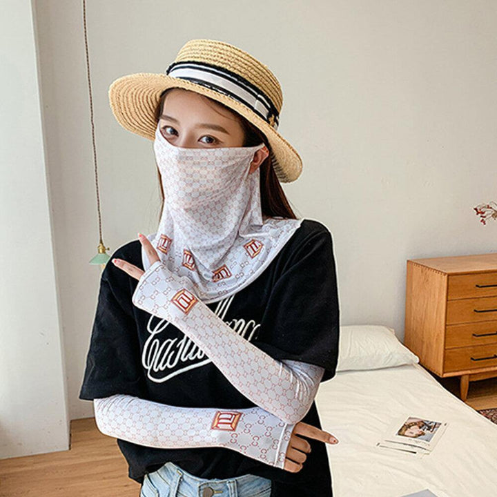 Women Sunscreen Summer Outdoor Ice Silk Hand Sleeve Arm Guard Sleeve Breathable Cover Face Veil Mask - Trendha