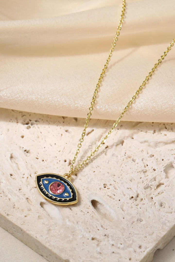 Evil Eye Pendant Gold Plated Chain Necklace - Trendha