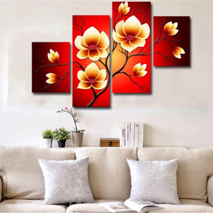 4PCS Modern Abstract Oil Paintings Flowers Huge Wall Decor Art On Canvas No Frame - Trendha