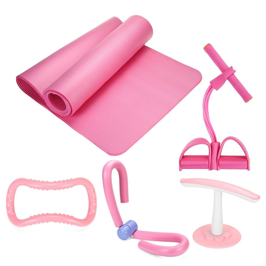 5Pcs Yoga Mats Set Pedal Tension Rope Yoga Ring Indoor Exercise Fitness Kit - Trendha