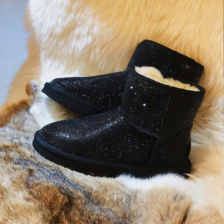 Female short boots with rhinestones and full snow boots - Trendha