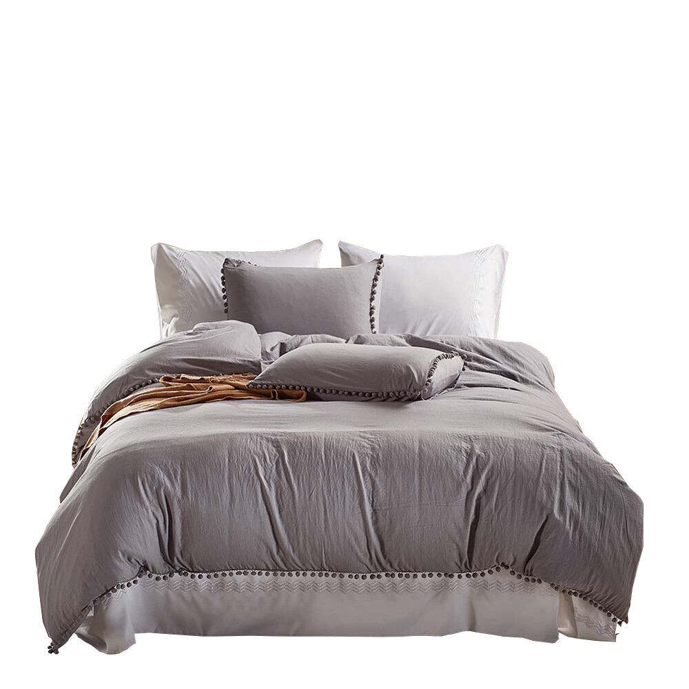 Bedding Sets with Washed Ball Decorative Microfiber Fabric Queen King Duvet Cover Pillowcase Comfortable - Trendha