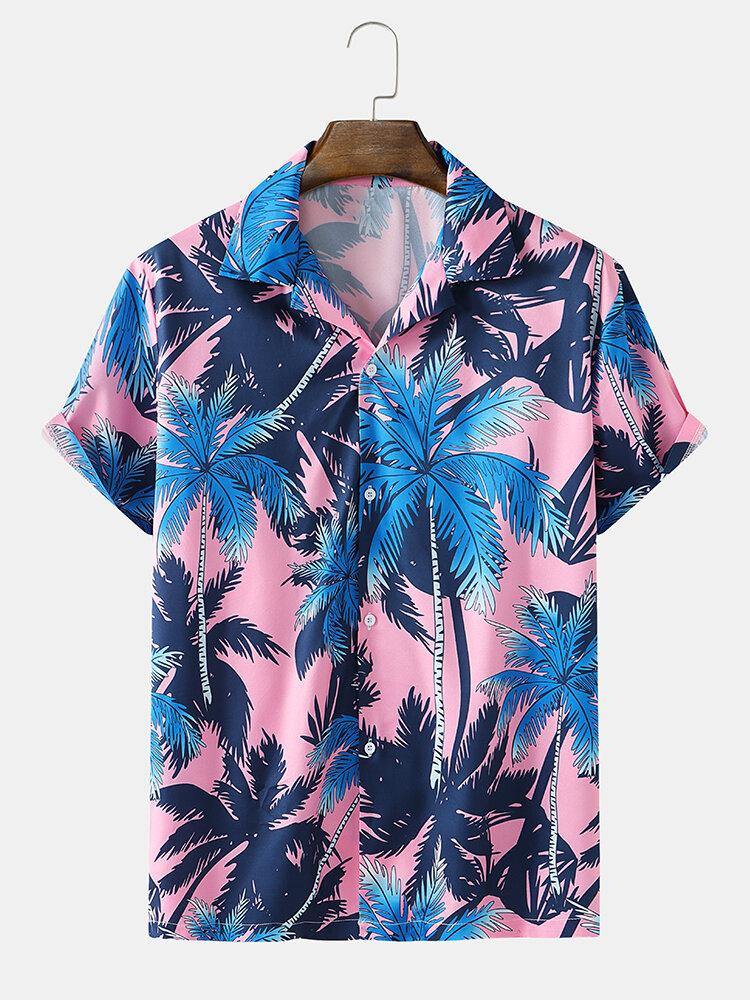 Mens Holiday Coconut Tree Print Hawaii Shirts - Trendha